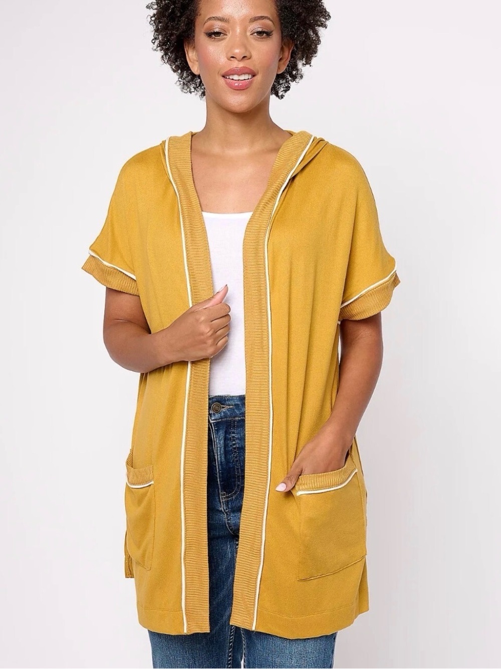 Ugg Koolaburra 1X Mustard Yellow Cloud Jersey Short Sleeve Cardigan